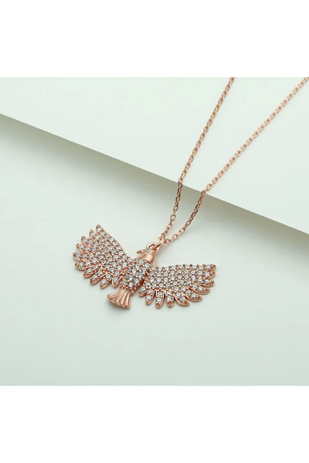 Gümüş Rose Kartal Kolye