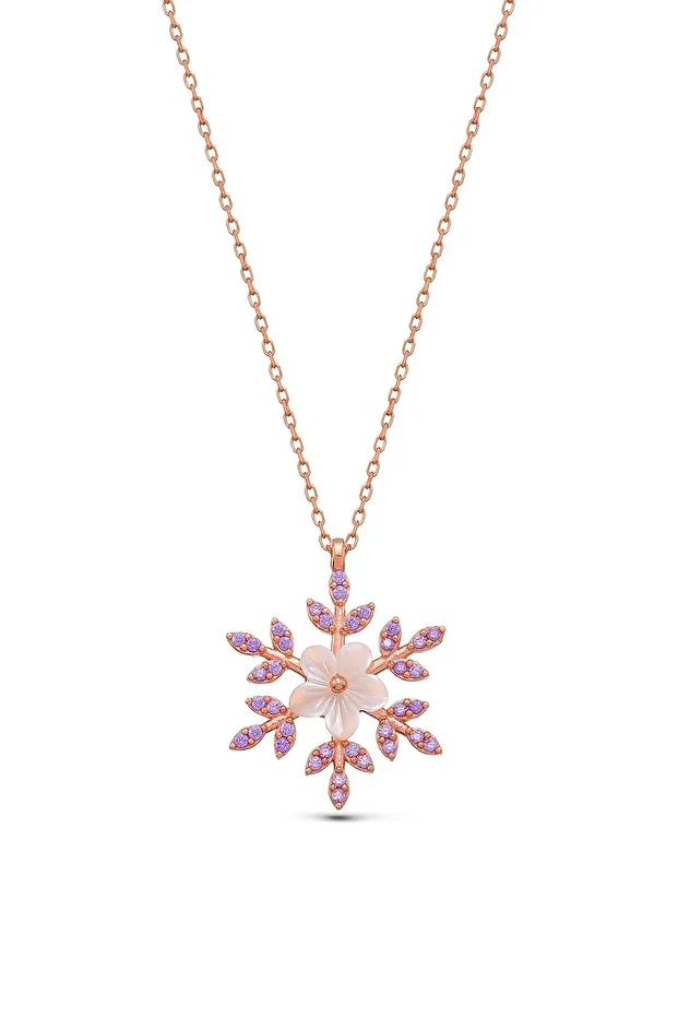 Gümüş Sedefli Güllü Kartanesi Kolye