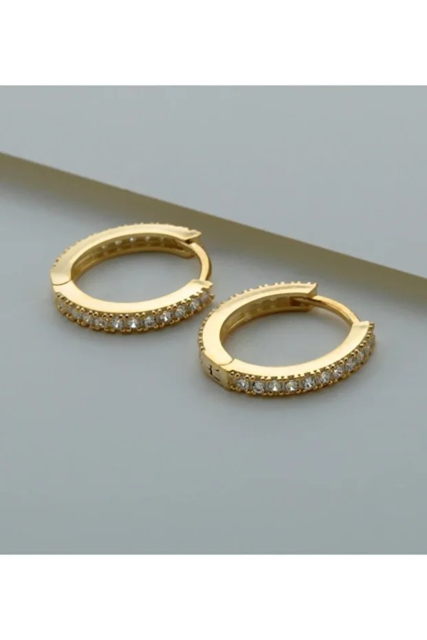 Gümüş Gold Tek Sıra Halka Küpe