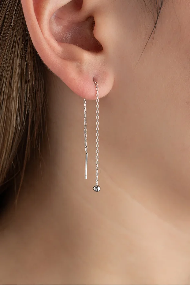 Gümüş Zincirli Top Küpe