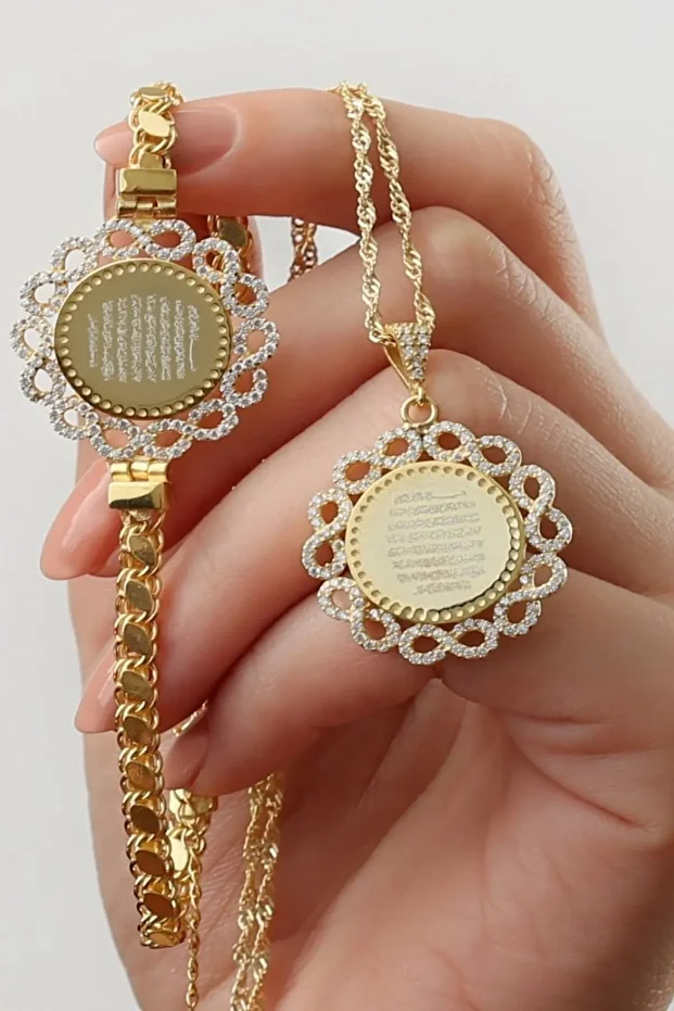 Gümüş Ayetel Kürsi Yazılı Kolye Bileklik Set