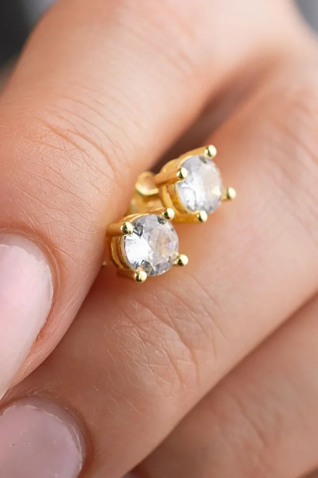 Gümüş Tektaş Çivili Küpe