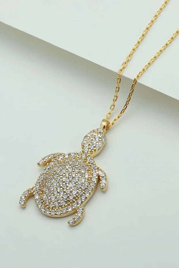 Gümüş Gold Kaplumbağa Kolye