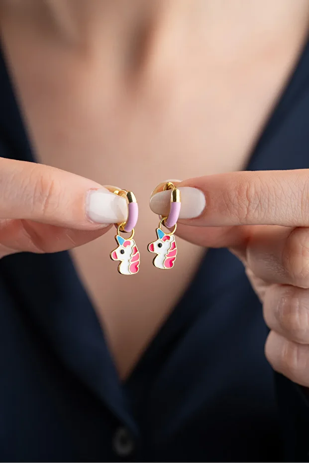 Gümüş Unicorn Çocuk Küpesi