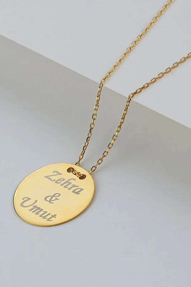 Gümüş Kişiye Özel Isimli Yuvarlak Plaka Kolye