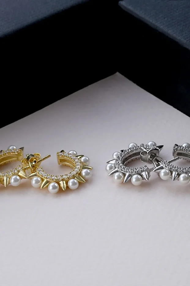 Gümüş Inci Taş Detaylı Küpe