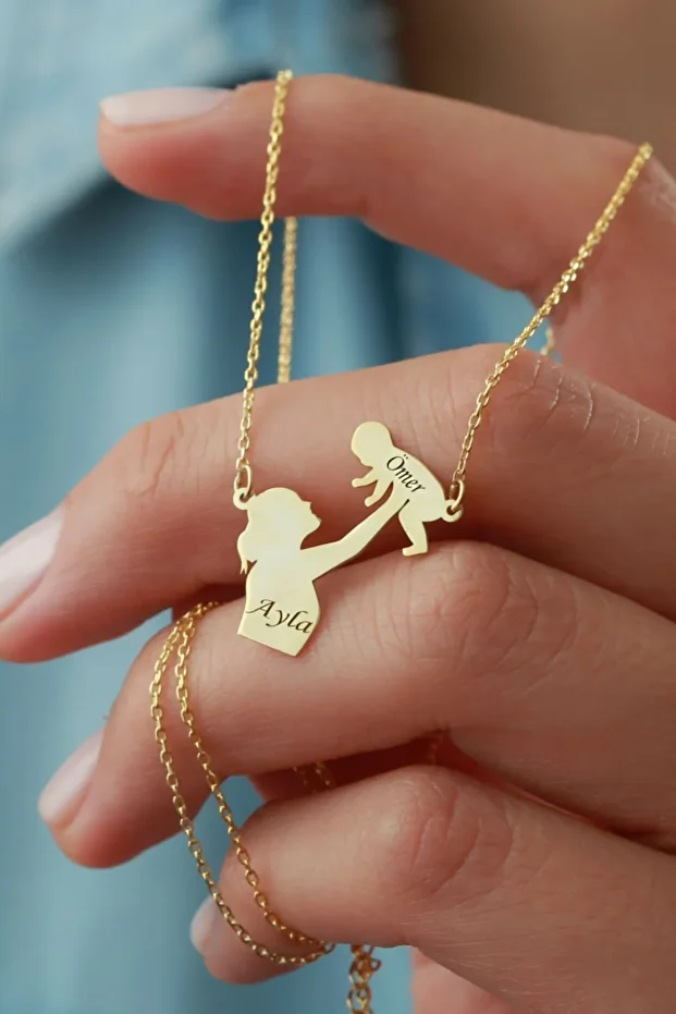 Gümüş Isimli Anne Bebek Kolyesi