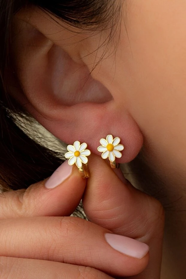 Çocuk Papatya Gold Gümüş Küpe