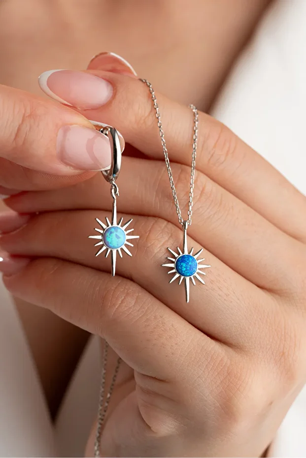 Gümüş Opal Kutup Yıldızı (Kolye-Küpe) Seti