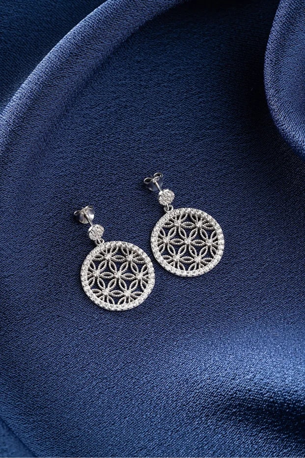 Gümüş Yaşam Çiçeği Küpe