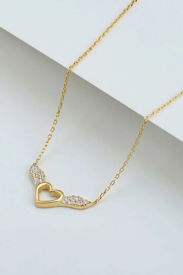 Gümüş Kanatlı Kalp Kolye