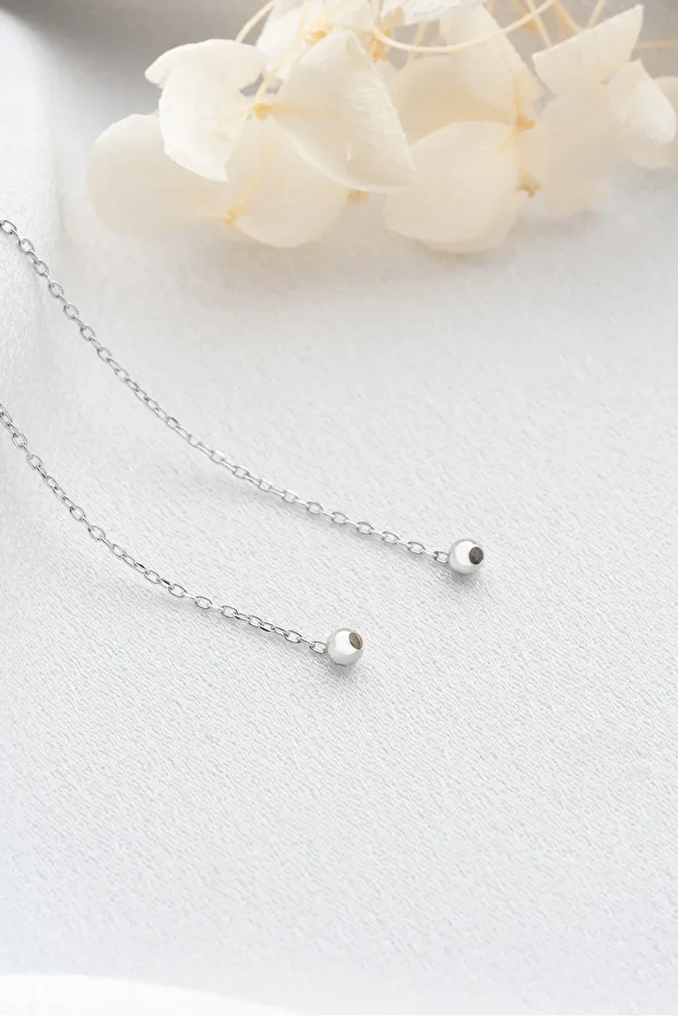 Gümüş Zincirli Top Küpe