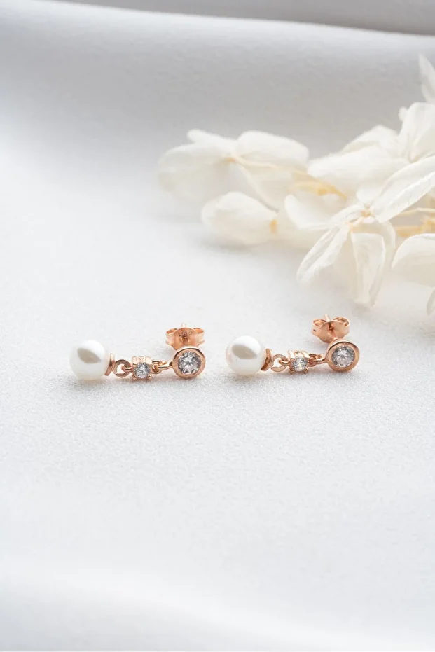 Gümüş Tektaşlı İnci Küpe