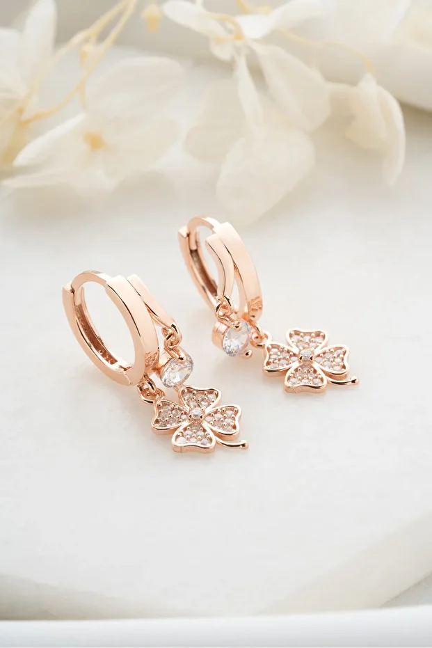 Gümüş Çift Taşlı Yonca Küpe