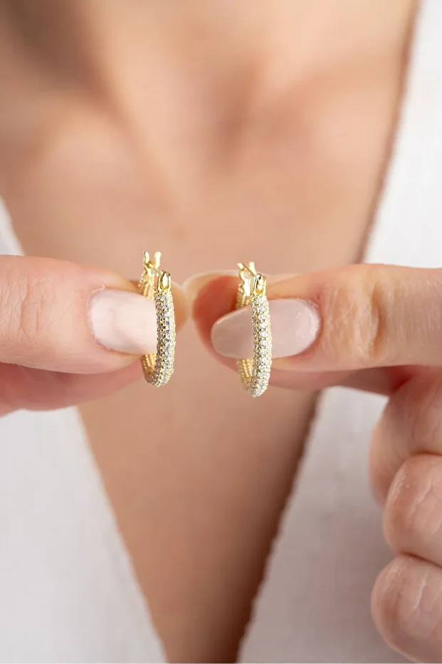 Gümüş Full Taşlı Halka Küpe