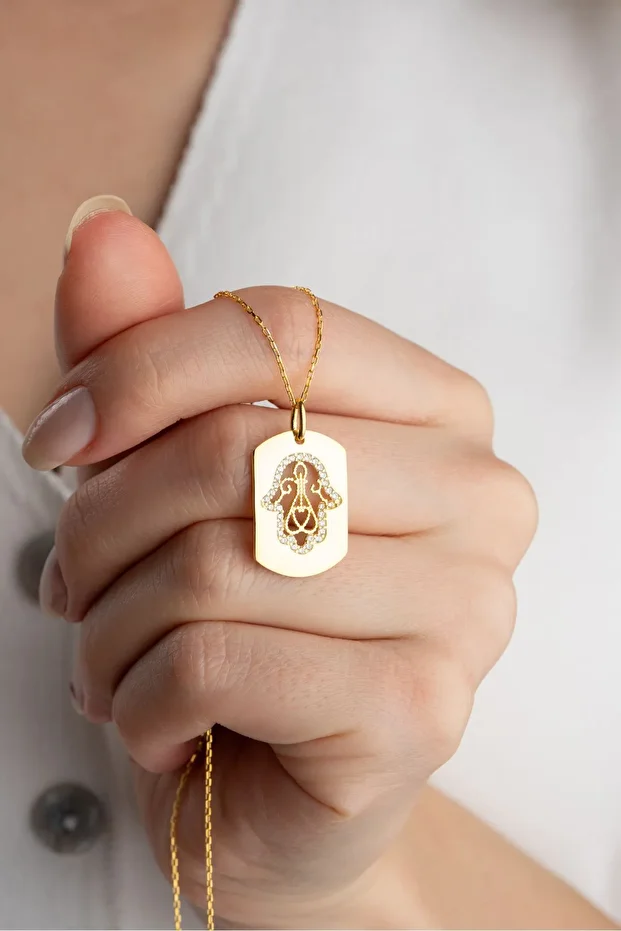 Gümüş Gold Fatma Ana Eli Kolye