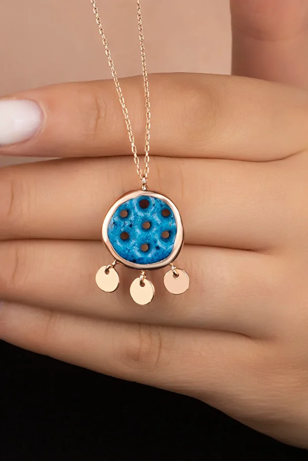 Gümüş Rose Süryani Gözü Yuvarlak Kolye