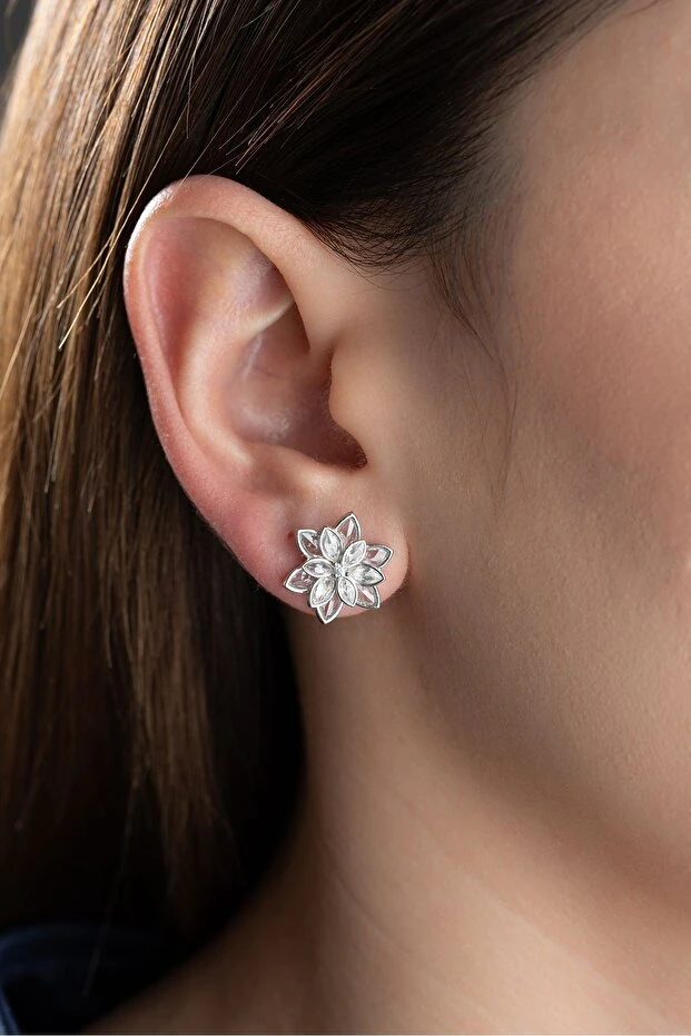 Gümüş Lotus Çiçeği Küpe