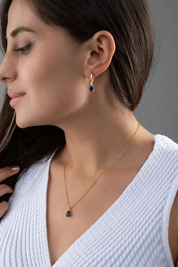 Gümüş Damla Model Kolye Küpe Seti