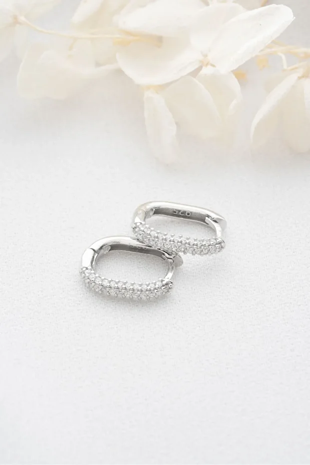 Gümüş Zirkon Taşlı Halka Küpe