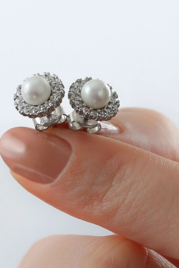 Silver Incili Gümüş Küpe