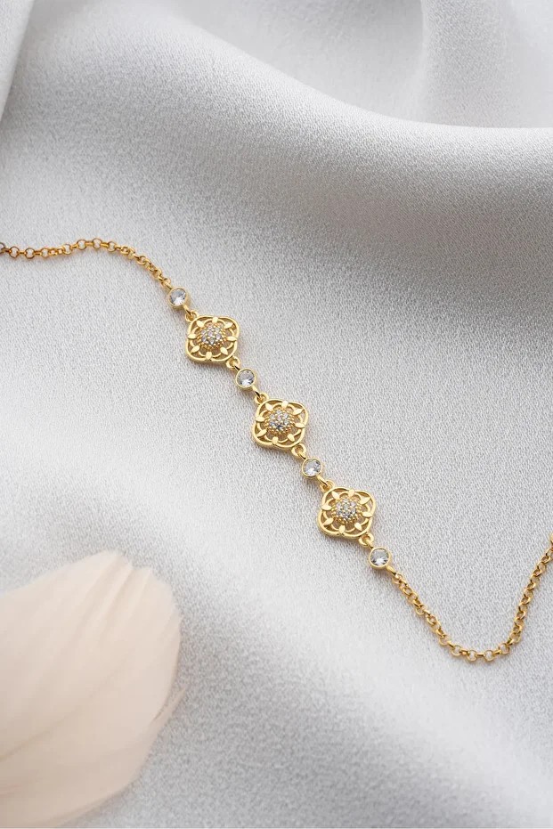 Gümüş Gold Çiçek Bileklik