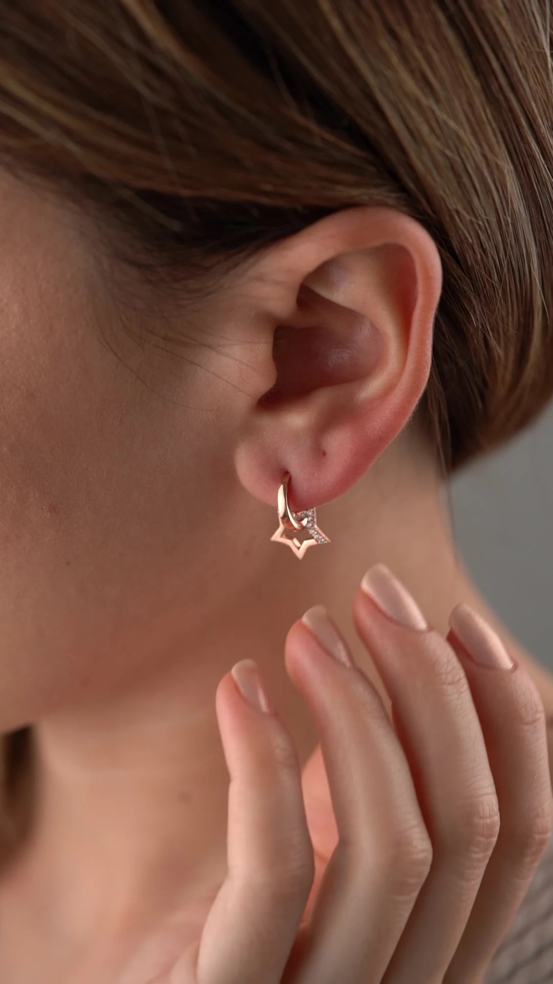 Gümüş Rose Zirkon Taşlı Yıldız Küpe