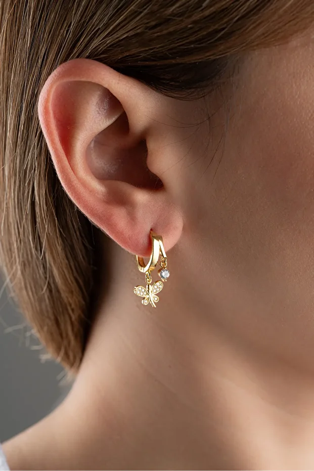 Gümüş Çift Yusufçuk Taşlı Küpe