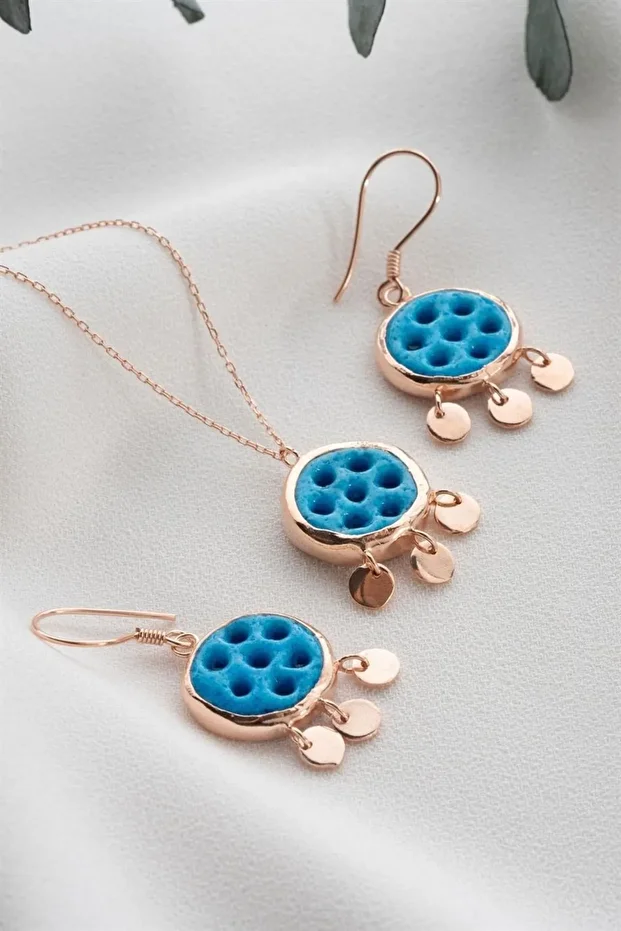 Gümüş Süryani Gözü Kolye Küpe Seti