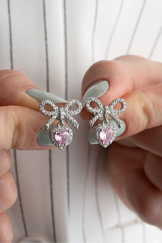 Gümüş Fiyonklu Kalp Küpe