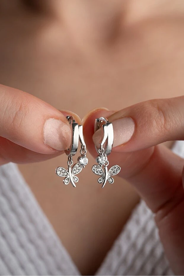 Gümüş Çift Yusufçuk Taşlı Küpe