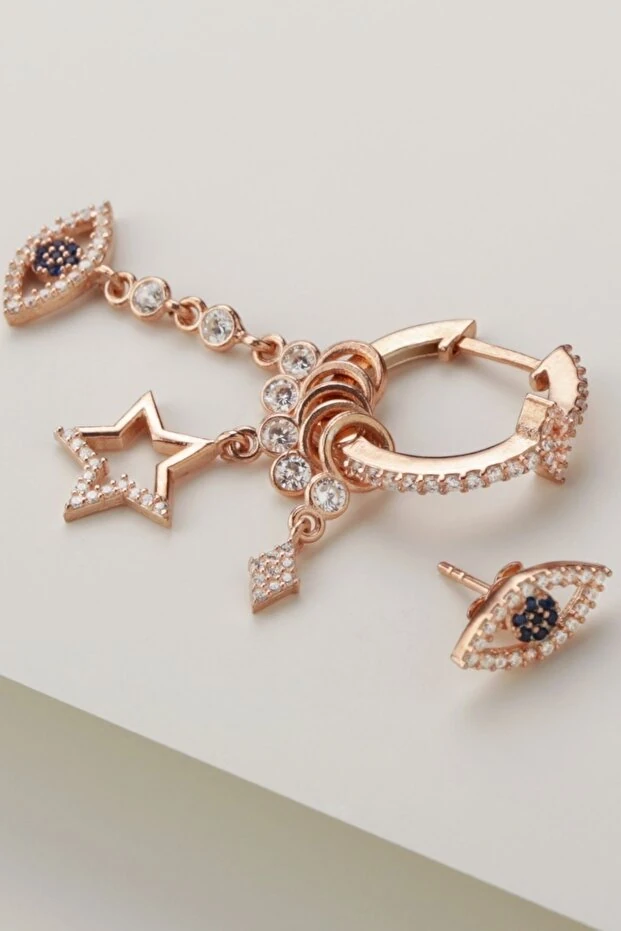 Gümüş Göz Detaylı Sallantılı-çivili Ikili Trend Küpe (tek)