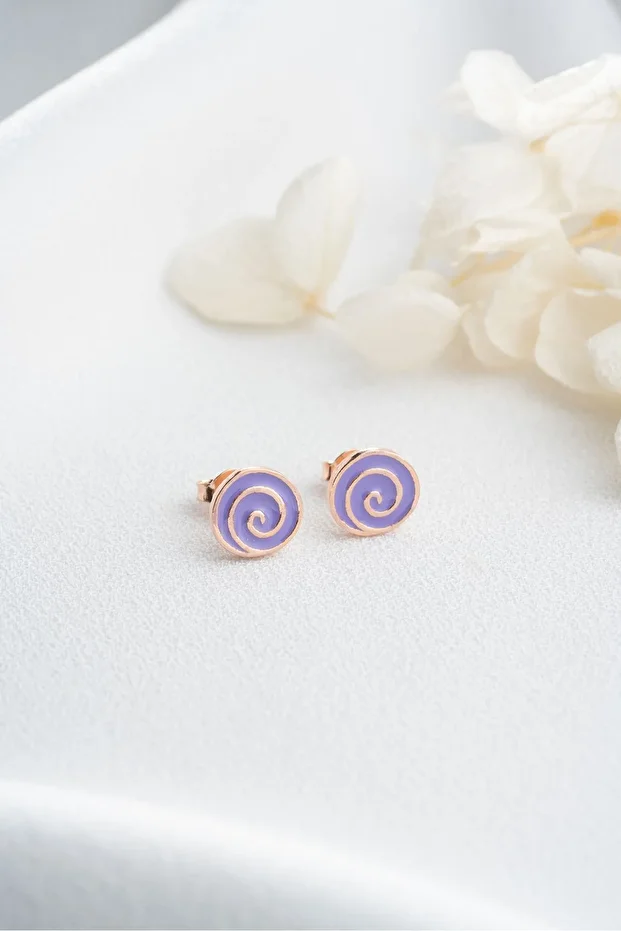 Gümüş Mor Minik Çivili Küpe