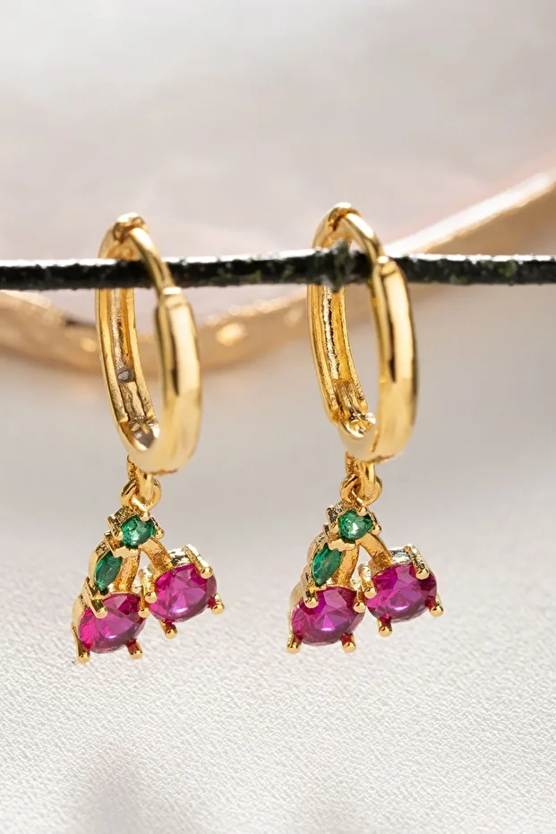 Gümüş Gold Kiraz Küpe