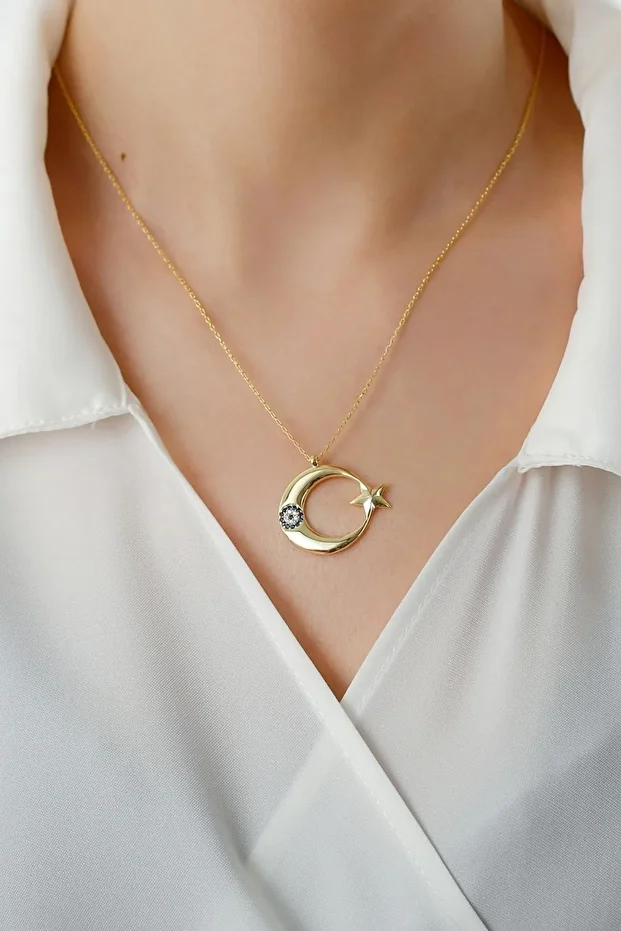 Nazarlı Ayyıldız Gümüş Kolye