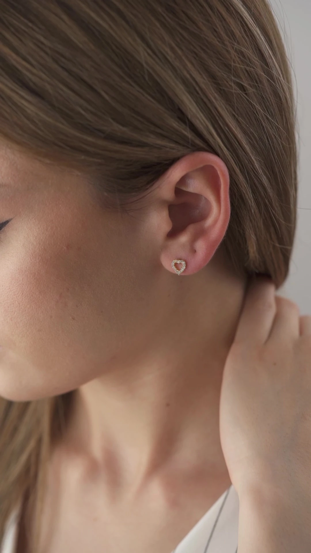 Gümüş Gold Zirkon Taşlı Kalp Küpe