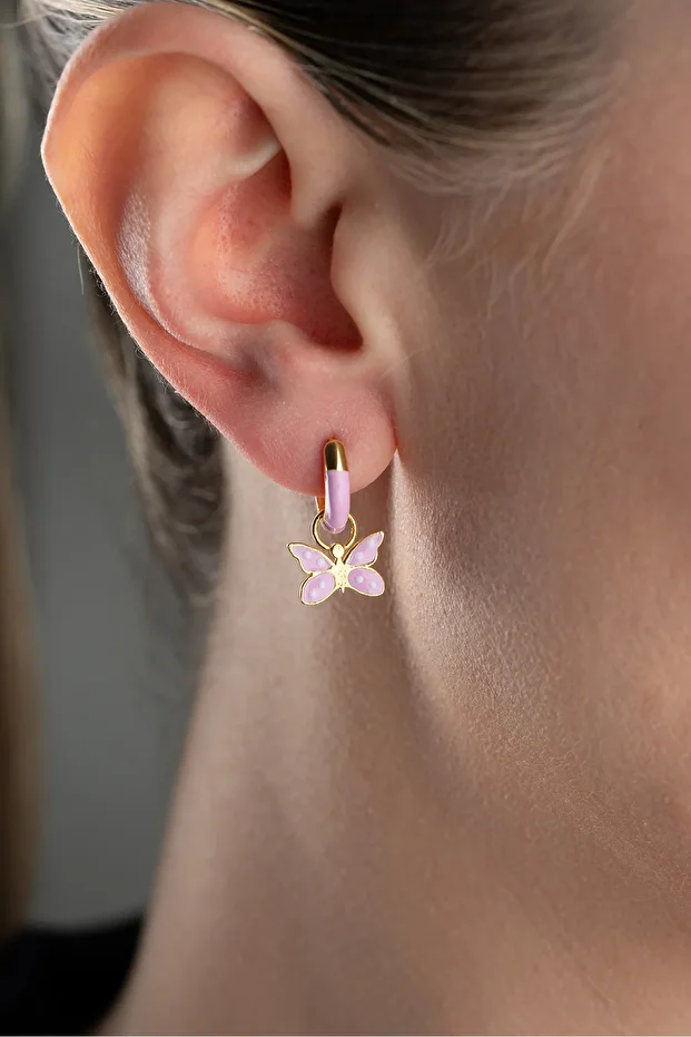 Gümüş Mineli Kelebek Çocuk Küpe