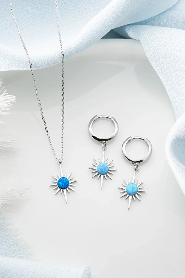 Gümüş Opal Kutup Yıldızı (Kolye-Küpe) Seti