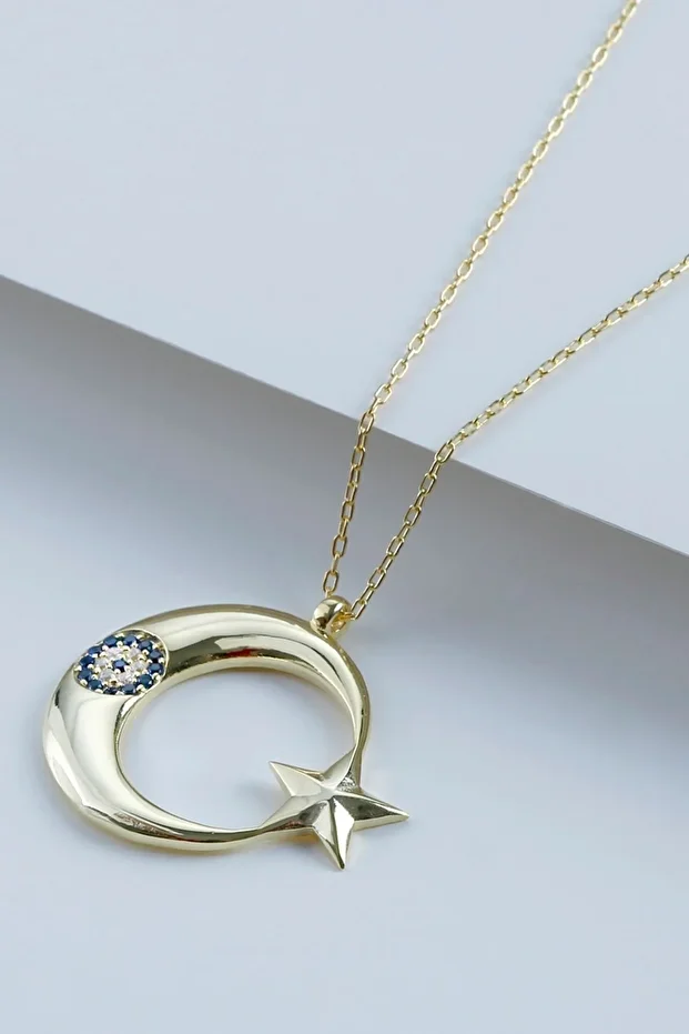 Nazarlı Ayyıldız Gümüş Kolye