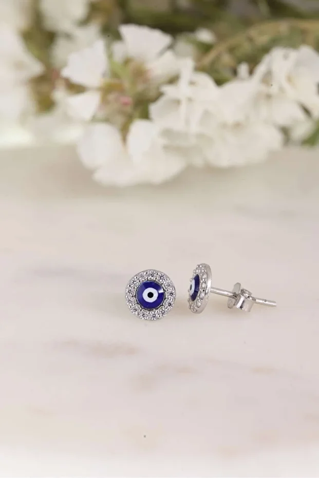 Gümüş Minik Göz Nazar Küpe