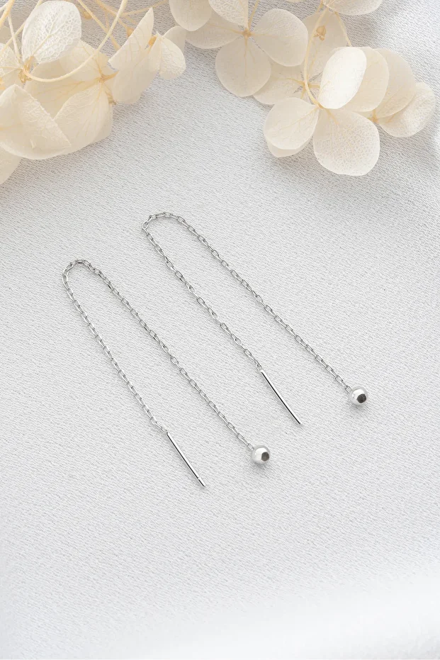 Gümüş Zincirli Top Küpe