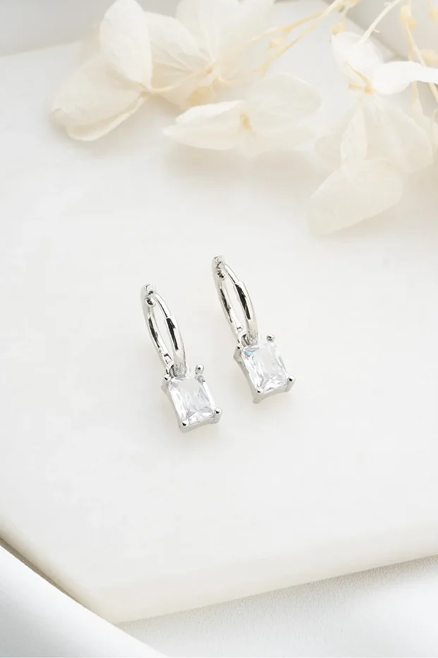 Gümüş Baget Taşlı Küpe