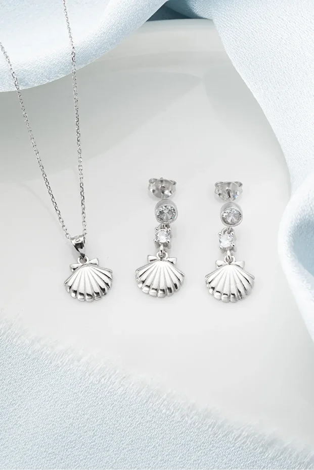 Gümüş İstiridye Kolye Küpe Set