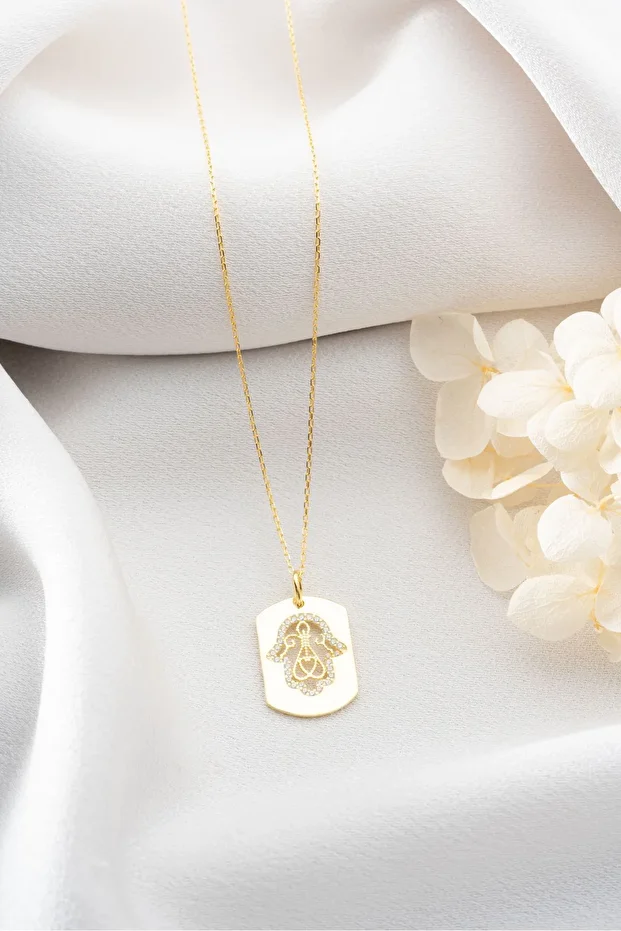 Gümüş Gold Fatma Ana Eli Kolye