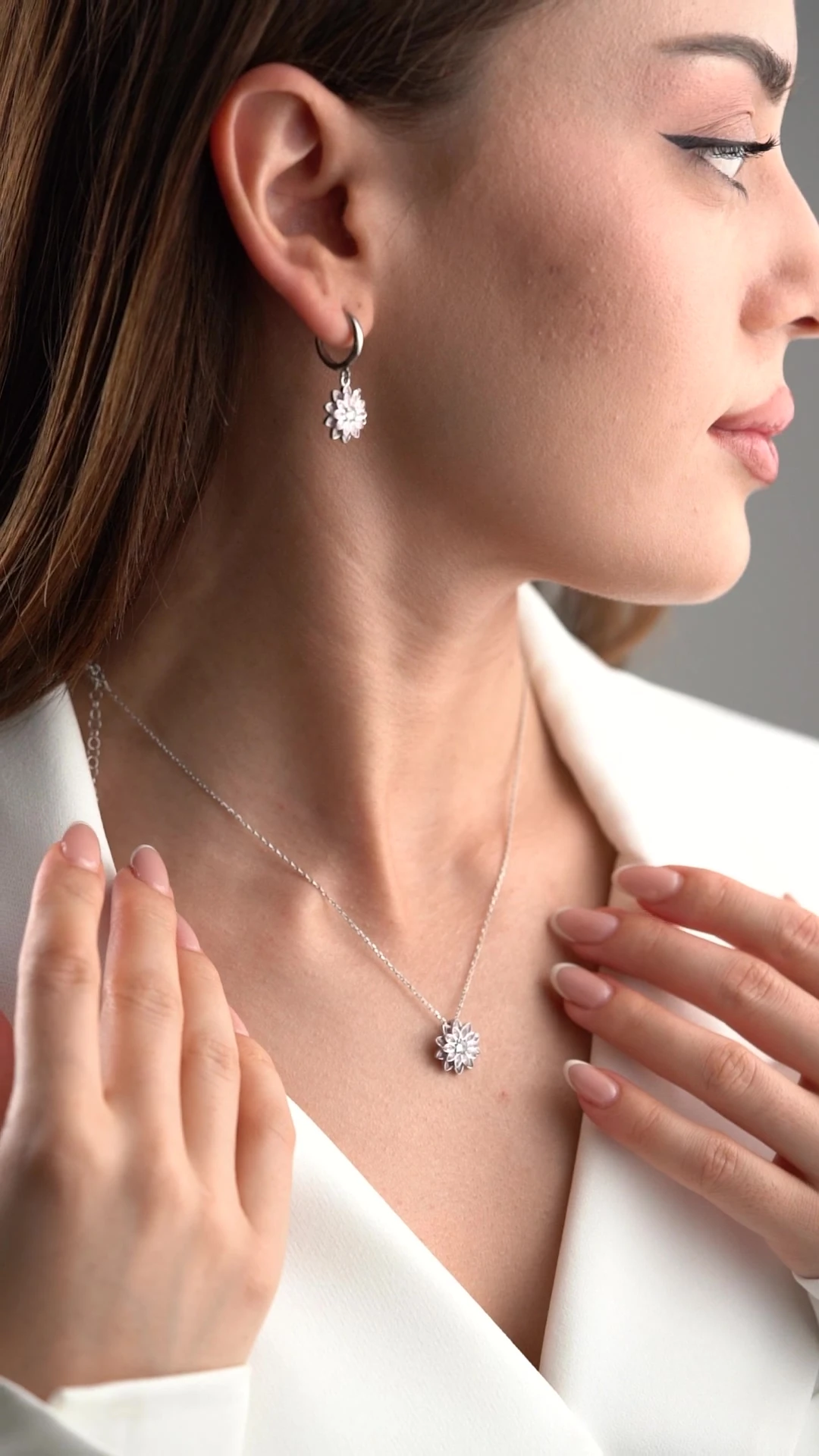 Gümüş Pembe Taşlı Kolye Küpe Set