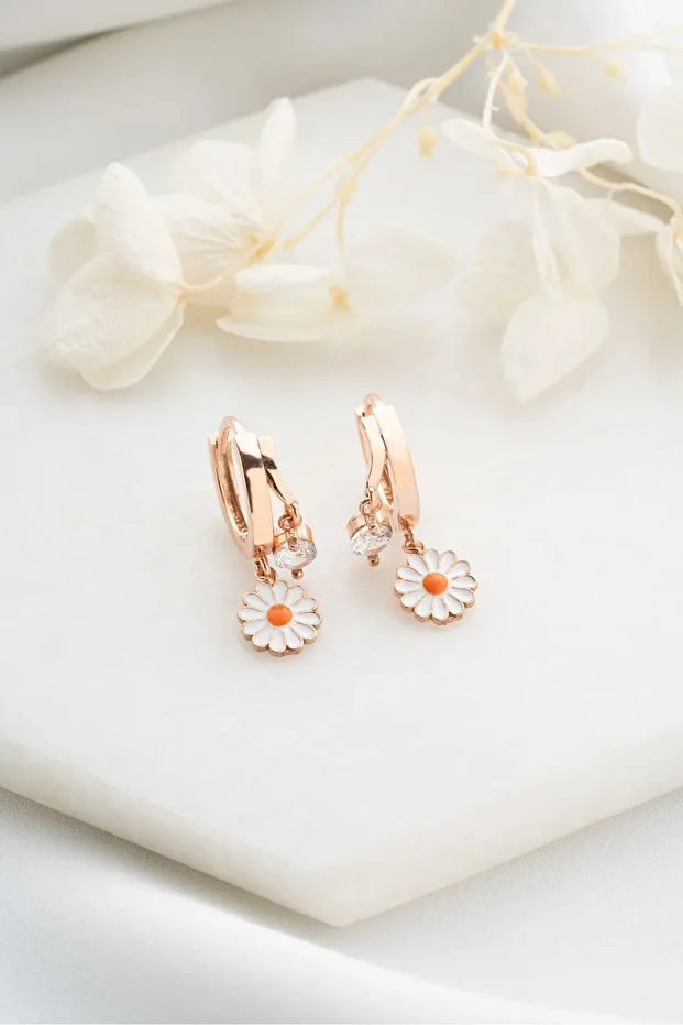 Gümüş Çift Taşlı Papatya Küpe