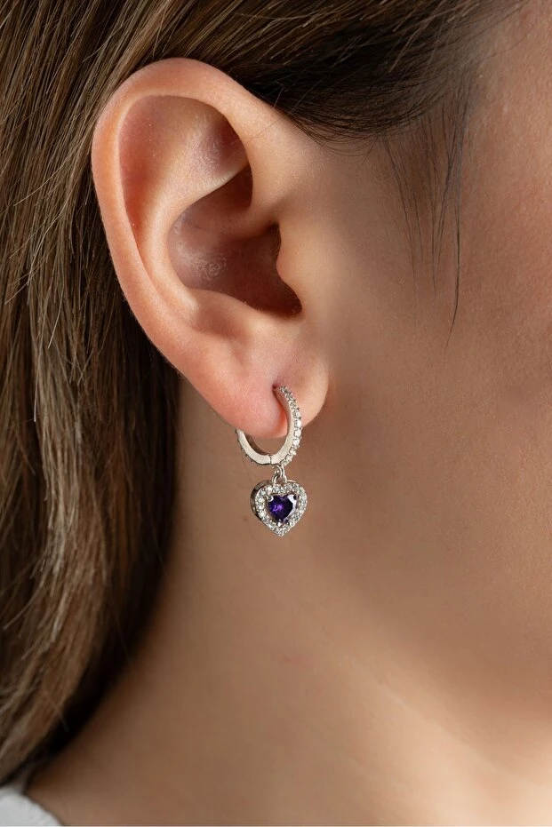 Gümüş Kalpli Halka Küpe