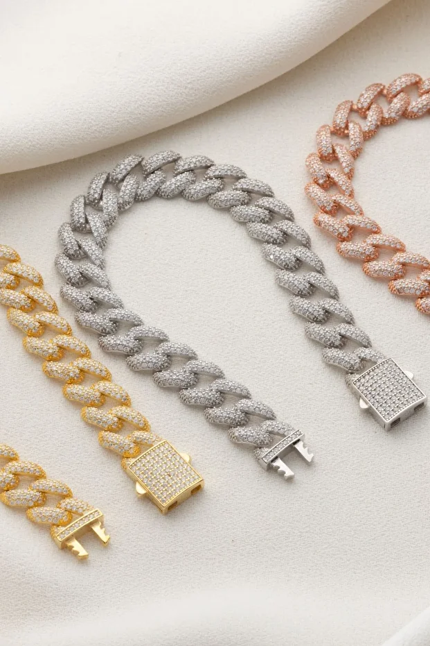 Gümüş Zirkon Taşlı Zincir Bileklik