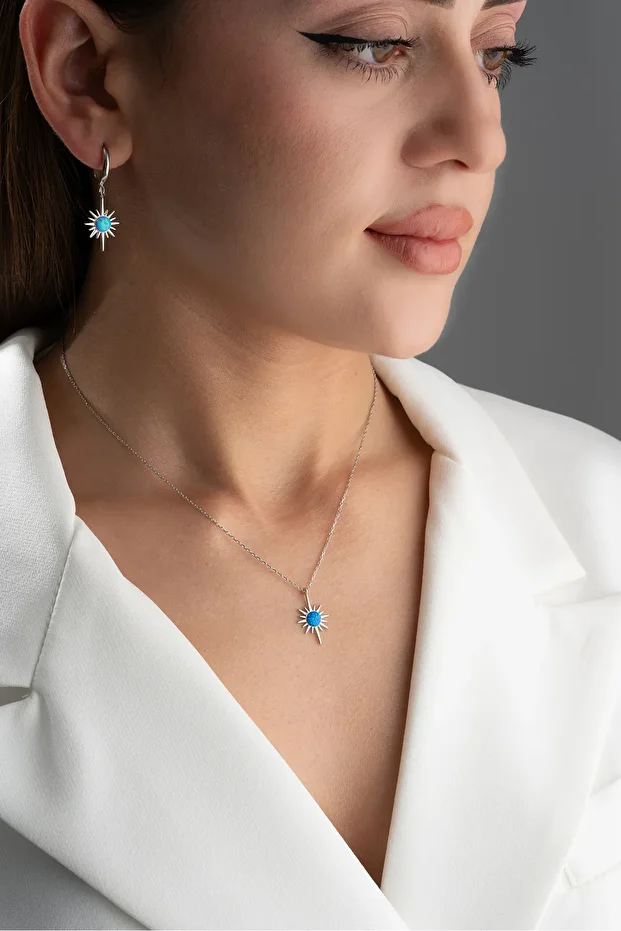 Gümüş Opal Kutup Yıldızı (Kolye-Küpe) Seti