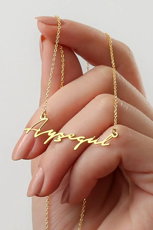 Gümüş El Yazılı Kişiye Özel Kolye